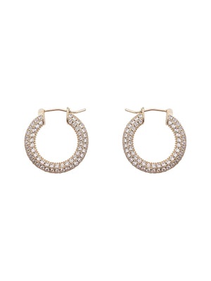 These gorgeous large pavé gold plated large hoops are perfect and light enough for everyday use or if you want to add an extra touch of glam to your every day look.    gold plated metal: copper  s925 backing  pavé encrusted hoop  lead and nickel free